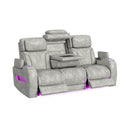 Prime Time P3 3PC Living Room Set with 7 Colors LED in Leather Gel Light Grey-Sofa, Loveseat & Recliner