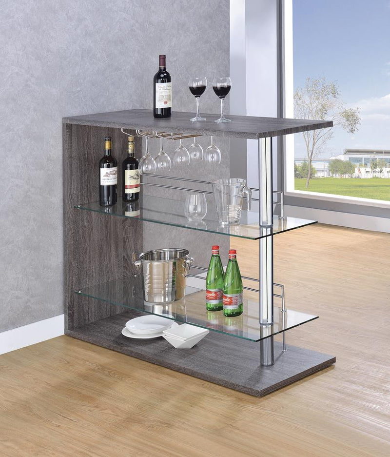 G100156 Two-Shelf Contemporary Weathered Grey Bar Table