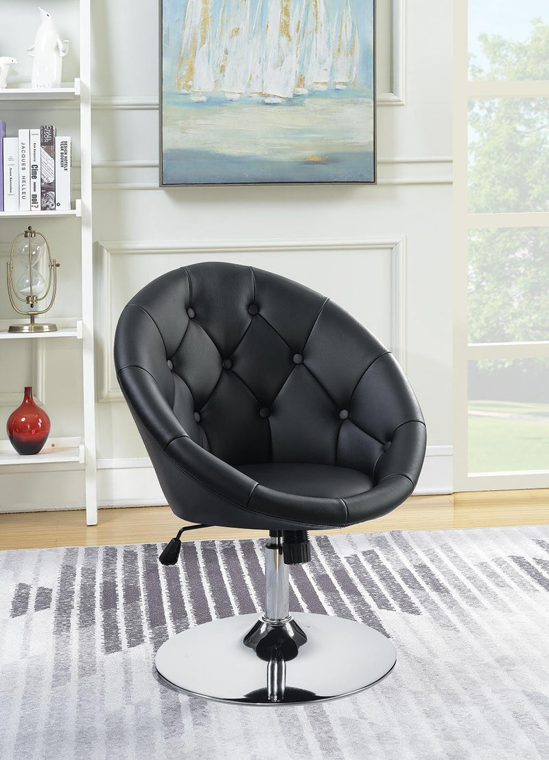G102580 Contemporary Black Faux Leather Swivel Accent Chair