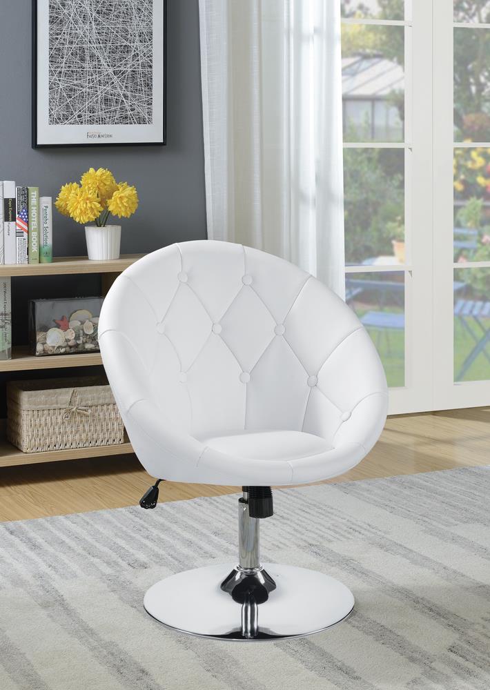 G102583 Contemporary White Faux Leather Swivel Accent Chair