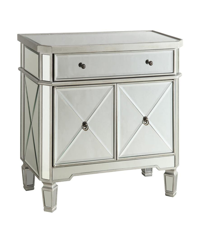 G102596 Transitional Mirror and Silver Wine Cabinet
