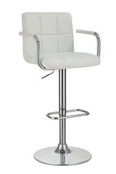 G121097 Contemporary White and Chrome Adjustable Bar Stool with Arms