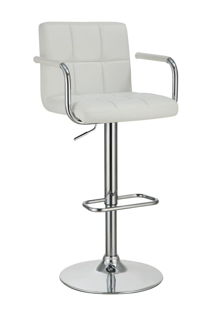 G121097 Contemporary White and Chrome Adjustable Bar Stool with Arms