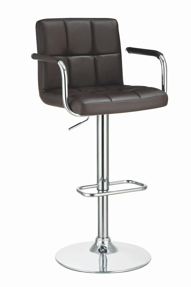 G121099 Contemporary Brown Faux Leather and Chrome Adjustable Bar Stool with Arms