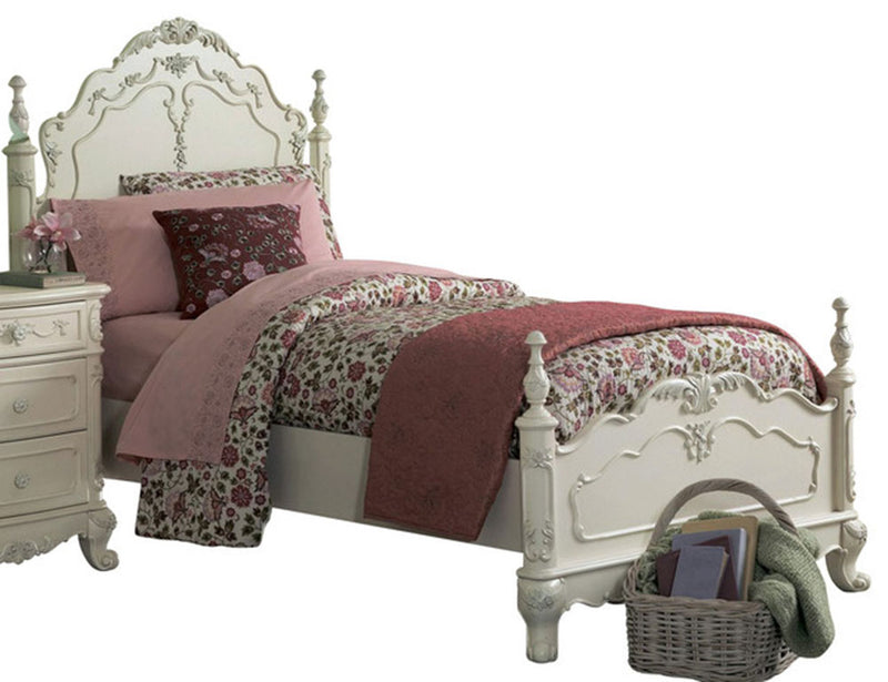 Homelegance Cinderella Twin Poster Bed in Antique White 1386TNW-1*