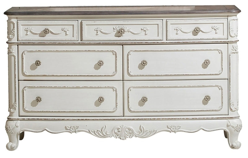 Homelegance Cinderella 7 Drawer Dresser in Antique White with Grey Rub-Through 1386NW-5