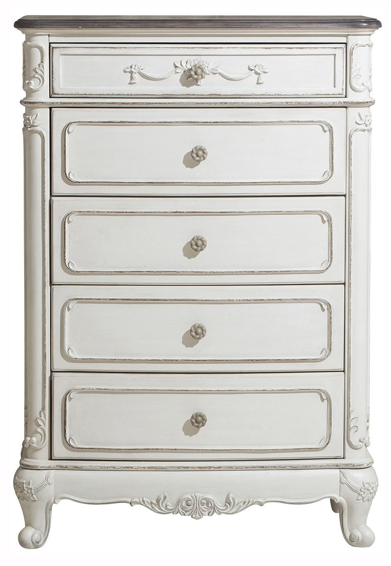 Homelegance Cinderella 5 Drawer Chest in Antique White with Grey Rub-Through 1386NW-9