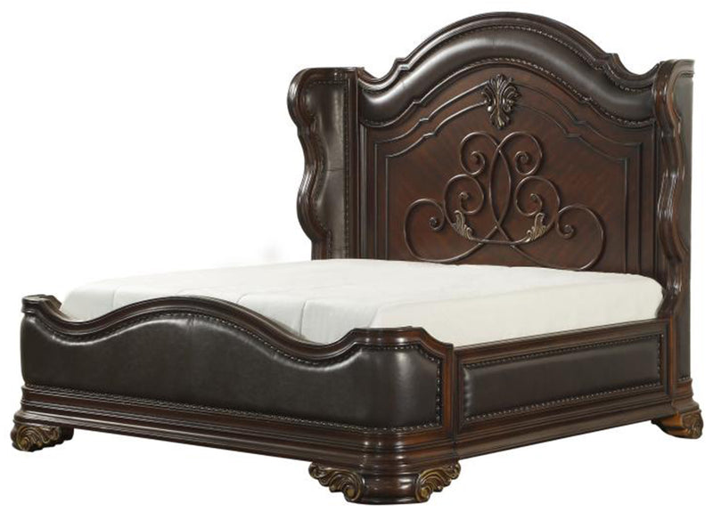 Homelegance Royal Highlands Queen Upholstered Panel Bed in Rich Cherry 1603-1