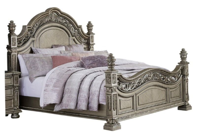 Homelegance Catalonia Queen Poster Bed in Platinum Gold 1824PG-1*