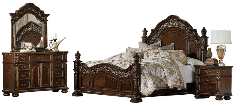 Homelegance Catalonia Queen Poster Bed in Cherry 1824-1