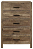 Homelegance Furniture Mandan 5 Drawer Chest in Weathered Pine 1910-9