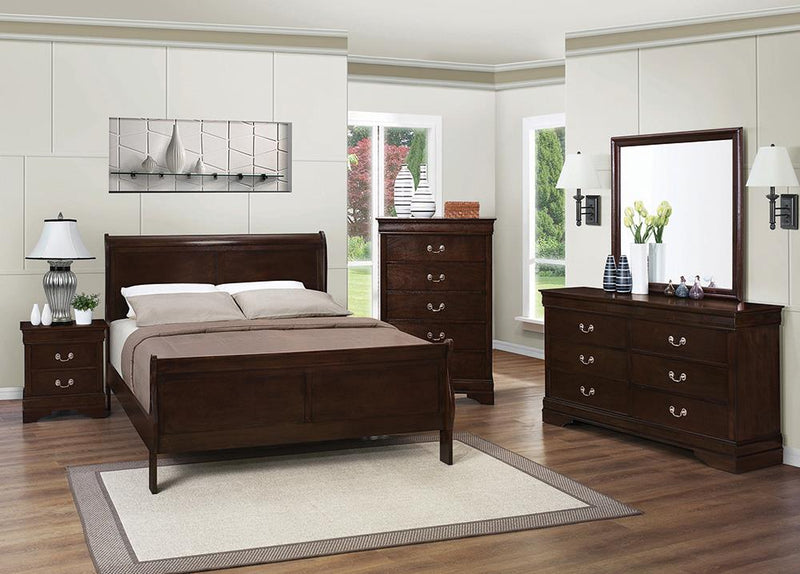 Louis Philippe Traditional Warm Brown Full Five-Piece Bedroom Set