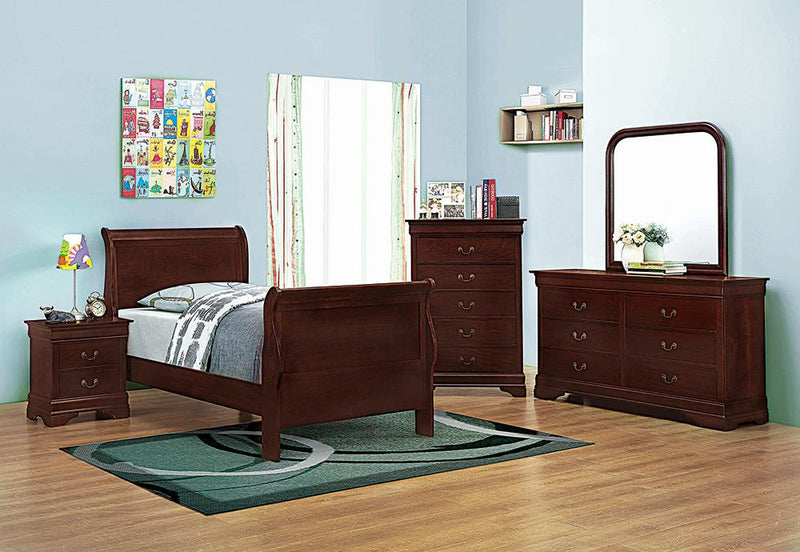 Louis Philippe Traditional Red Brown Sleigh Twin Bed