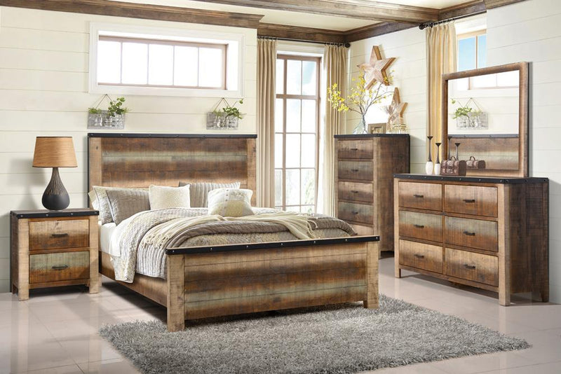 Sembene Bedroom Rustic Antique Multi-Color California King Bed Four-Piece Set