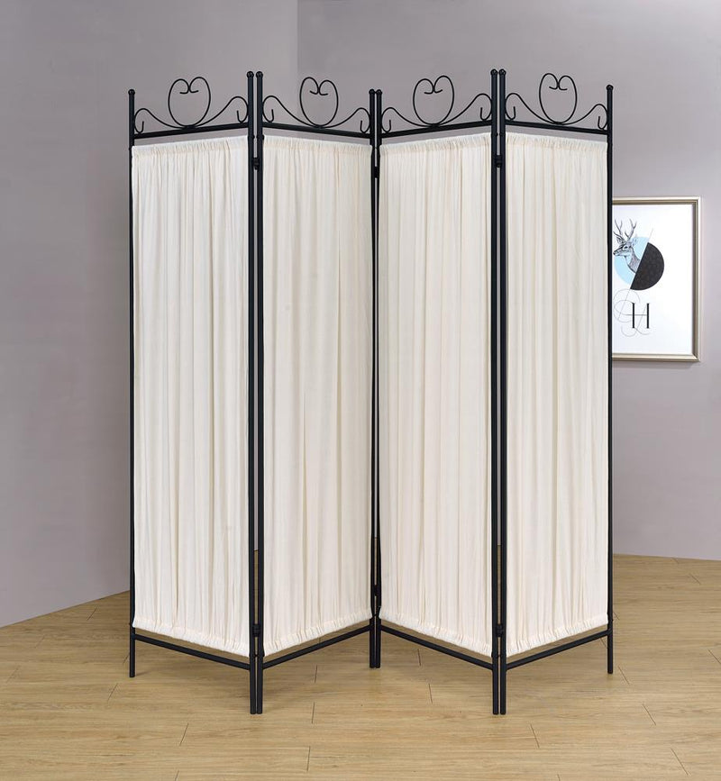 Traditional Black and Gold Four-Panel Folding Screen