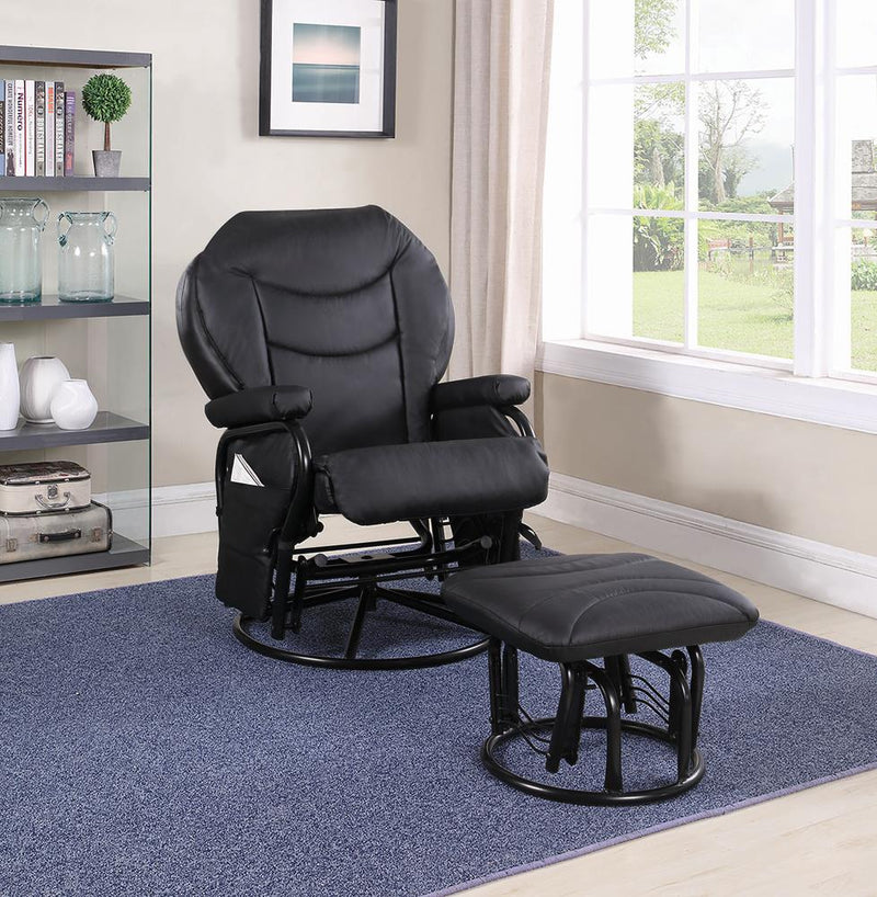 G2946 Upholstered Casual Black Swivel Glider and Ottoman