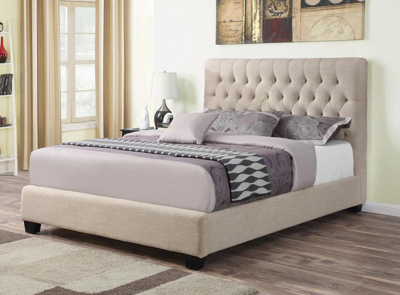 Chloe Transitional Oatmeal Upholstered California King Bed