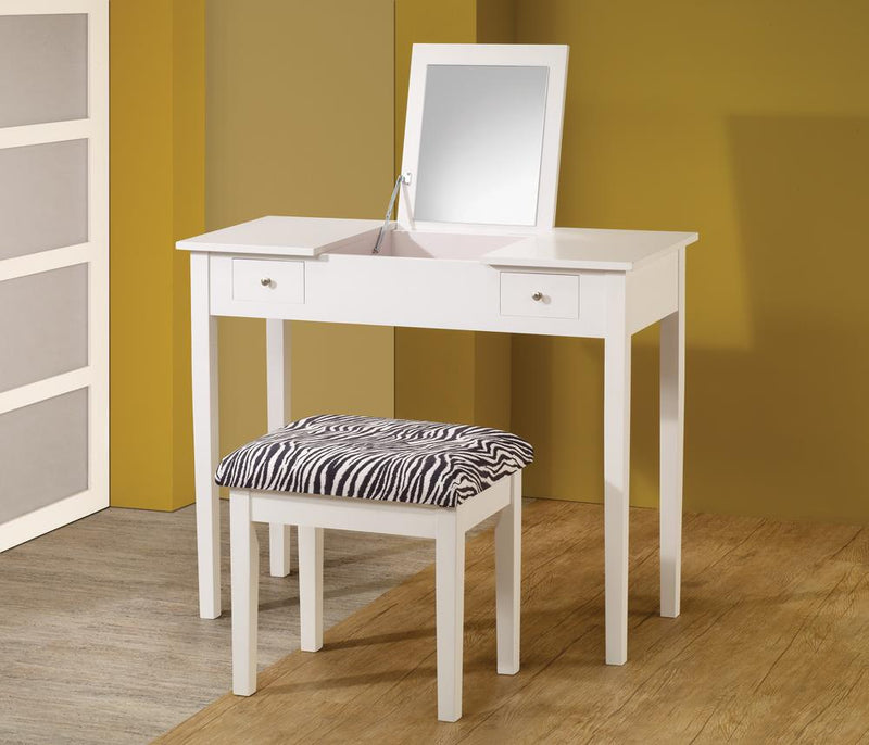 G300285 Casual White Vanity and Upholstered Stool