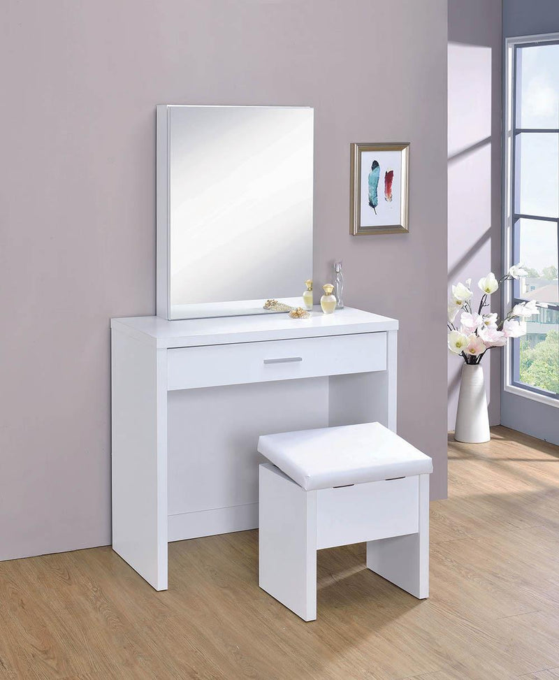 G300290 Contemporary White Vanity and Upholstered Stool Set