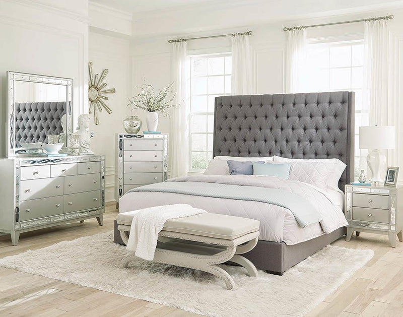 Camille Grey Upholstered California King Bed