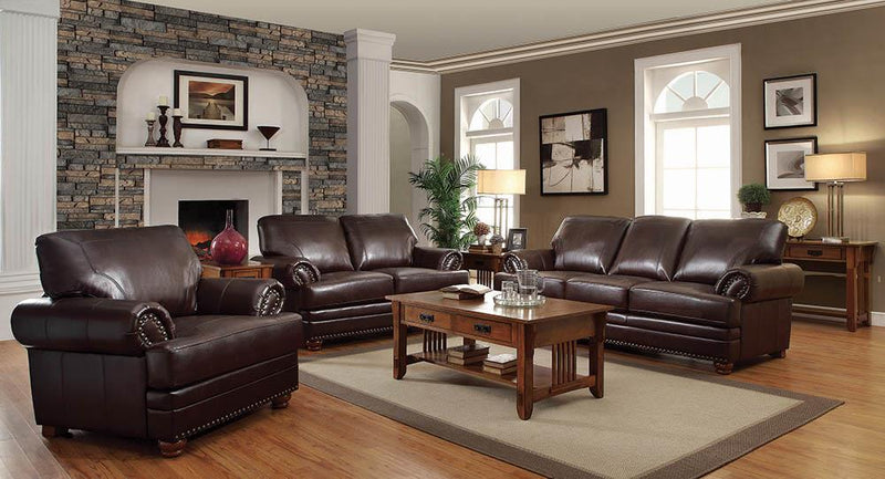 Colton Brown Leather Three-Piece Living Room Set