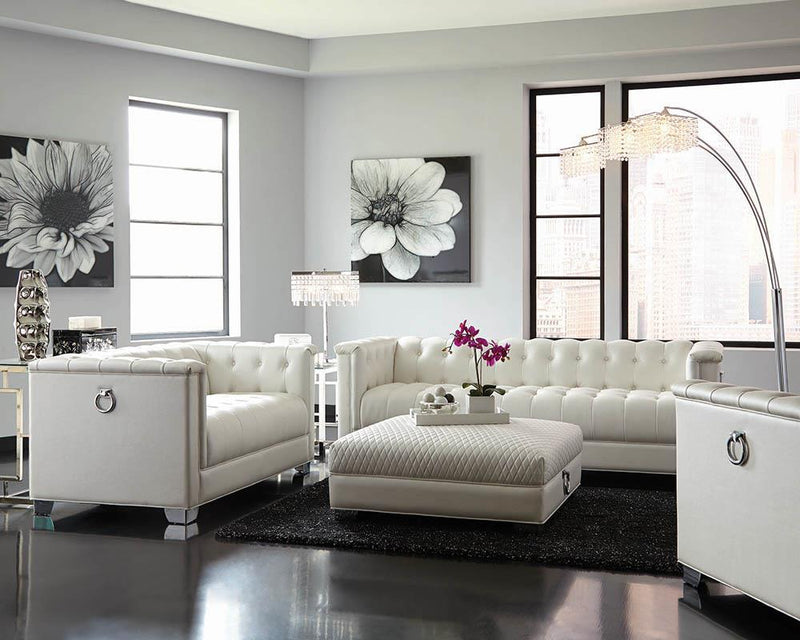 Chaviano Contemporary White Three-Piece Living Room Set