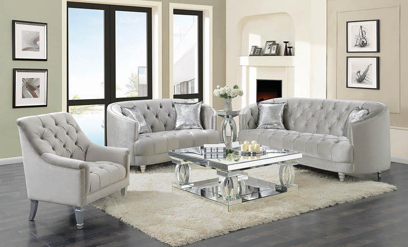 Avonlea Traditional Grey and Chrome Sofa
