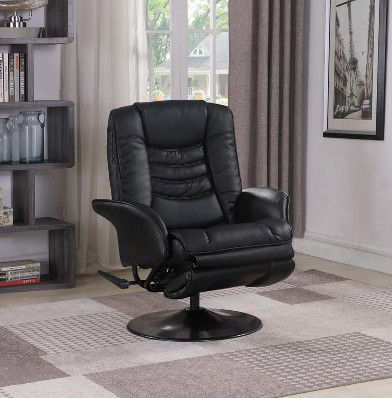 G600229 Casual Black Faux Leather Swivel Recliner