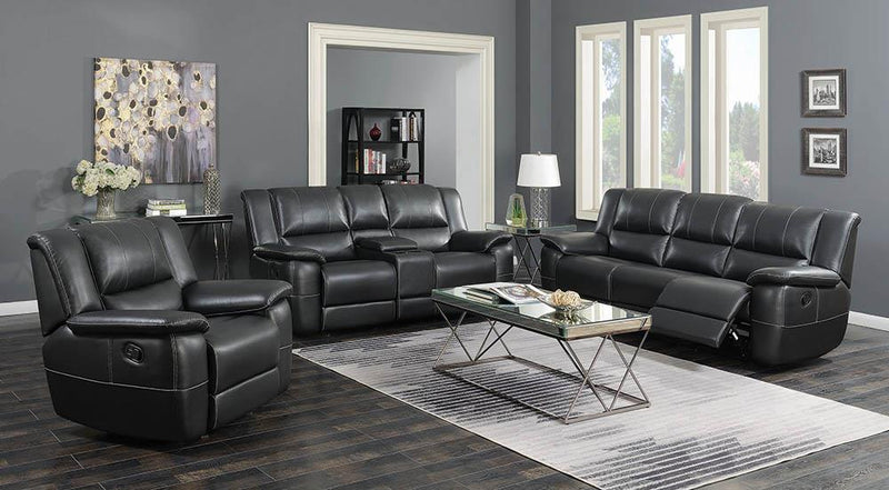 Lee Transitional Black Leather Reclining Three-Piece Living Room Set