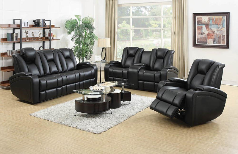 Zimmerman Black Faux Leather Power Motion Three-Piece Living Room Set