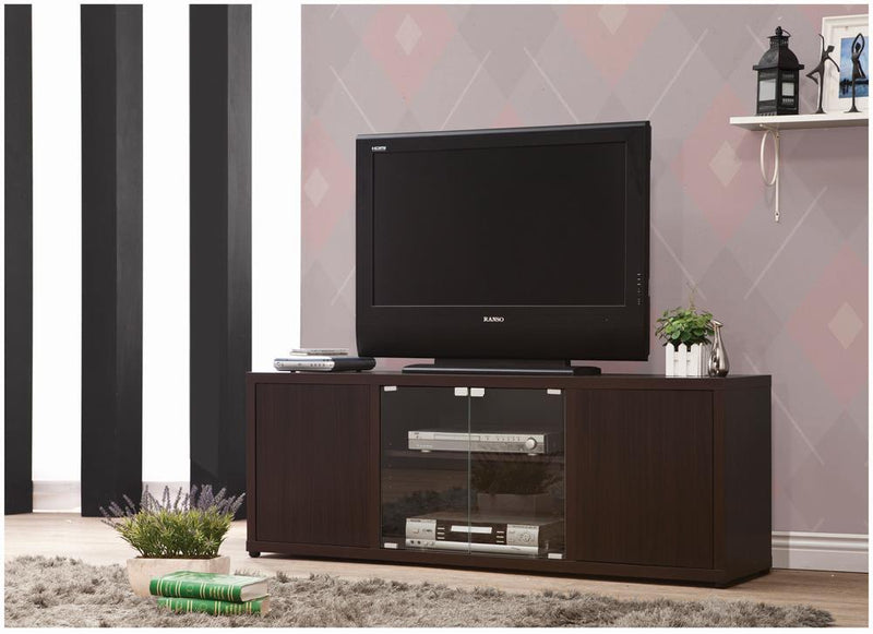G700886 Casual Cappuccino TV Console With Push-To-Open Glass Doors