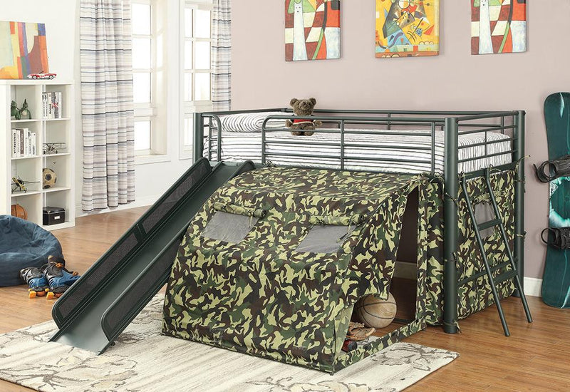 Camouflage Themed Glossy Green Loft Bed