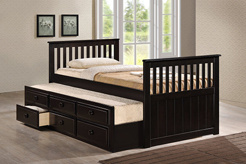 Wooden Twin Trundle Bed w/Drawers