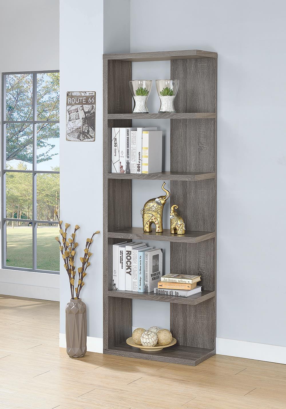 G800553 Contemporary Weathered Grey Five-Shelf Bookcase | Bookcase