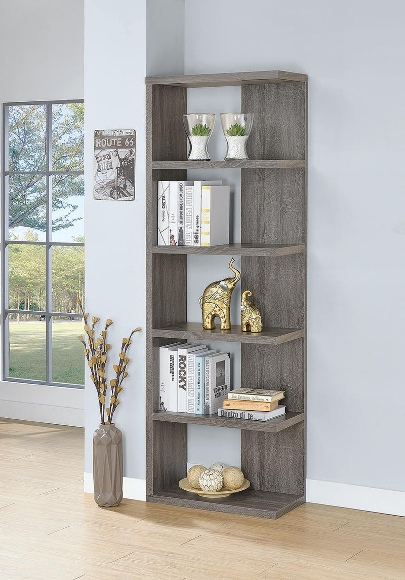 G800553 Contemporary Weathered Grey Five-Shelf Bookcase