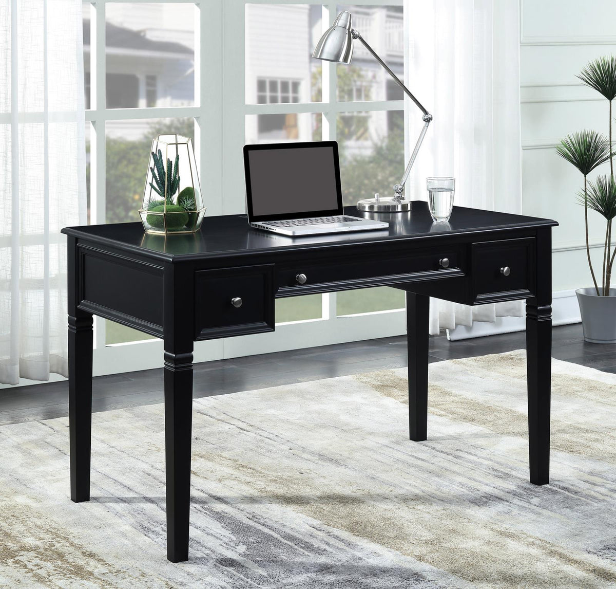 Black writing desk with drawers discount
