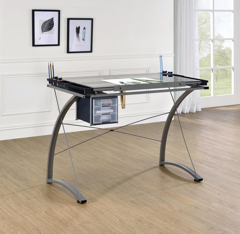 G800986 Contemporary Glass Top Drafting Desk