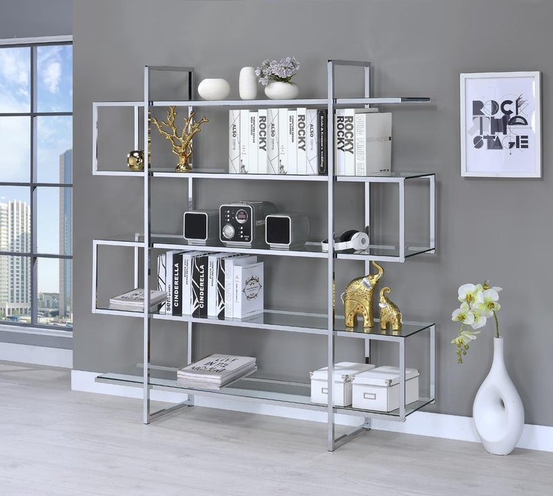 G801304 Contemporary Silver Metal and Glass Bookcase