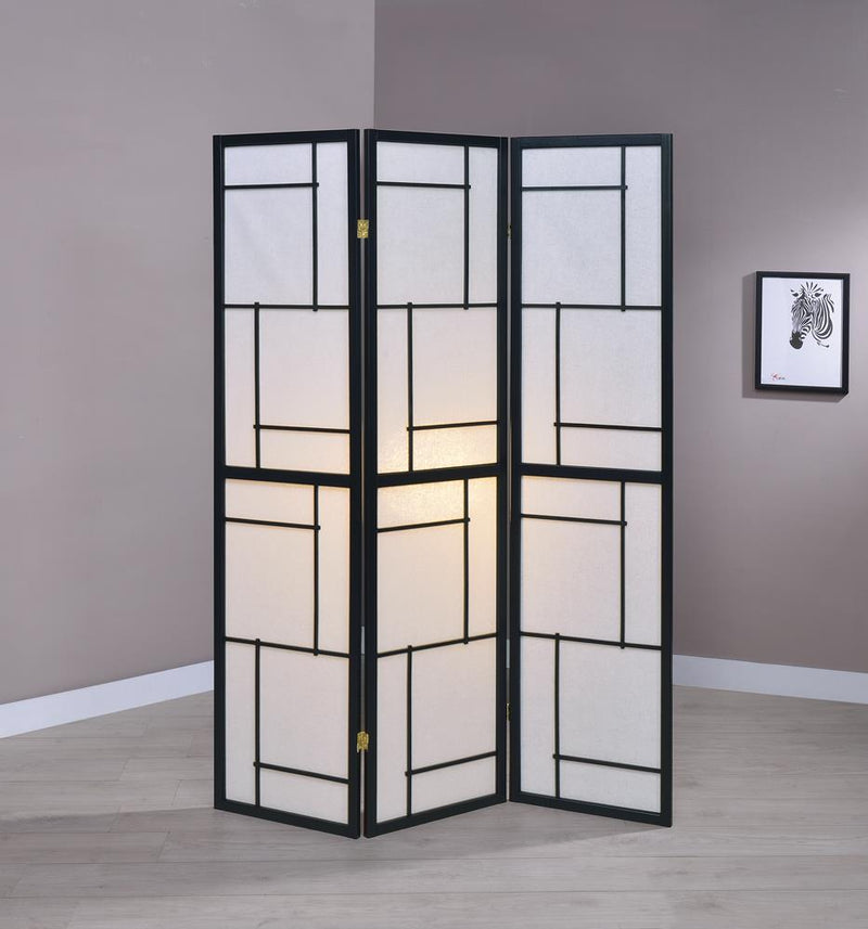 G900102 Contemporary Black Three-Panel Screen