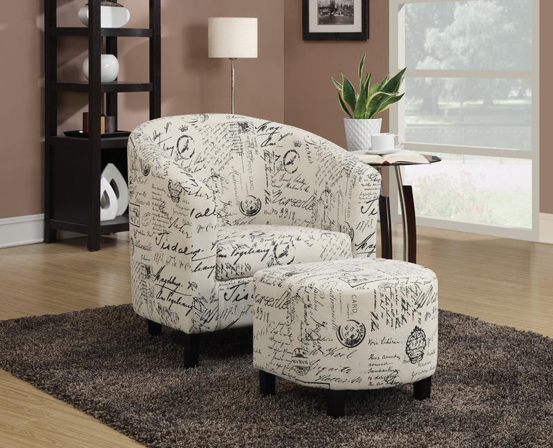 Transitional Vintage French Accent Chair with Ottoman