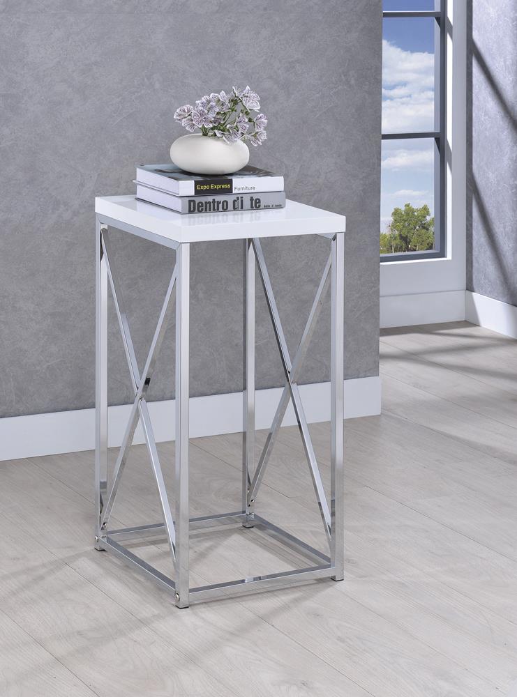 G930014 Contemporary Glossy White and Chrome Accent Table