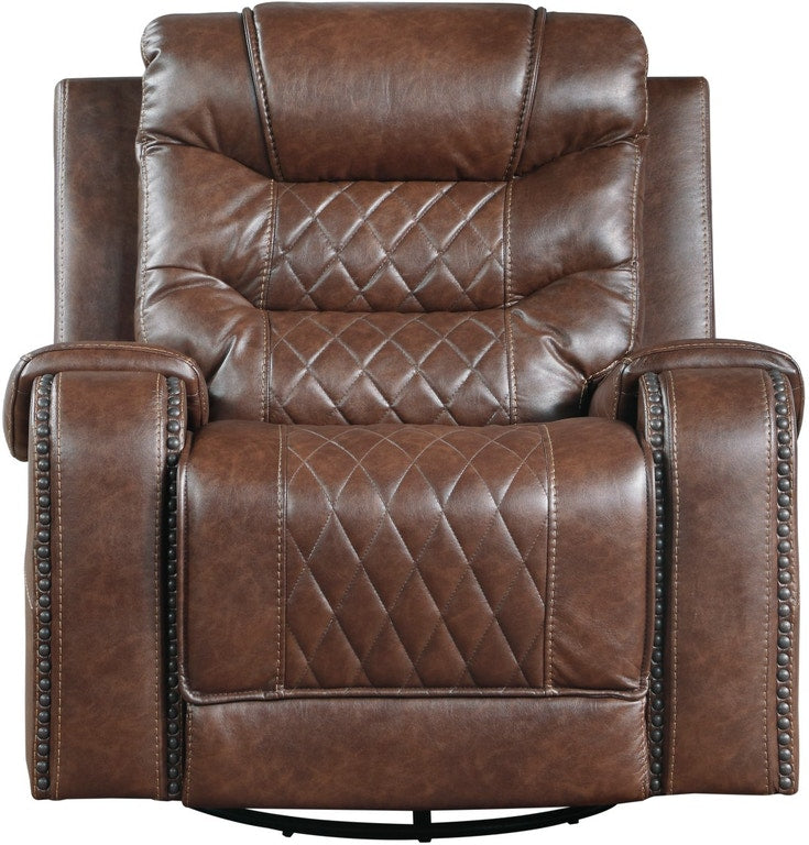 Homelegance Furniture Putnam Swivel Glider Reclining Chair in Brown 9405BR-1