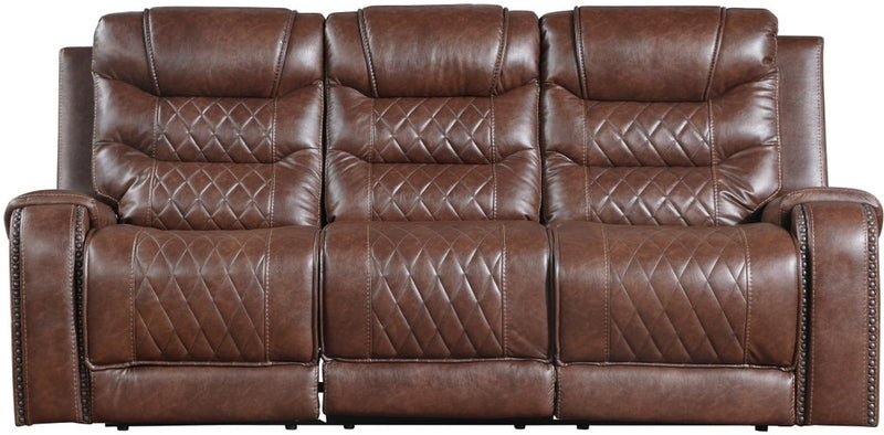 Homelegance Furniture Putnam Power Double Reclining Sofa with Drop-Down in Brown 9405BR-3PW
