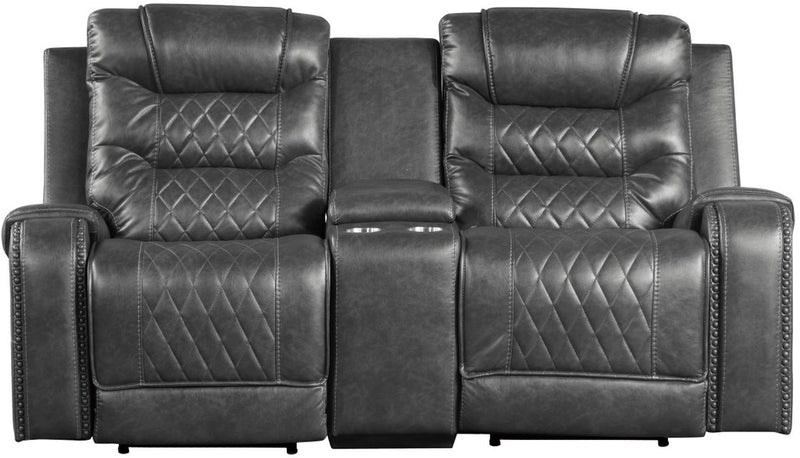 Homelegance Furniture Putnam Power Double Reclining Loveseat in Gray 9405GY-2PW