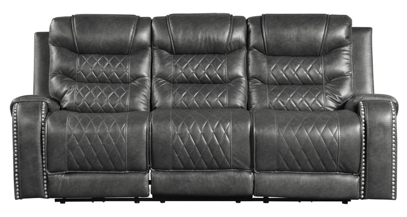 Homelegance Furniture Putnam Double Reclining Sofa with Drop-Down in Gray 9405GY-3