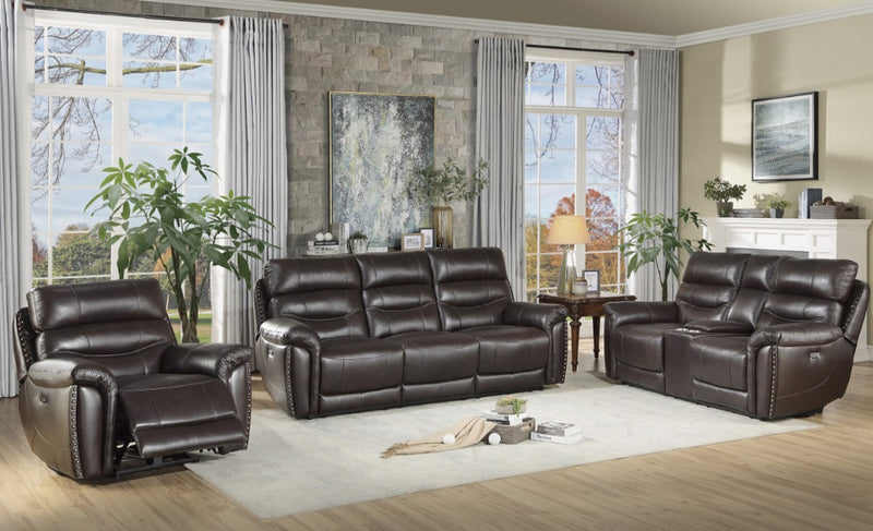 Homelegance Furniture Lance Power Double Reclining Loveseat with Power Headrests in Brown 9527BRW-2PWH