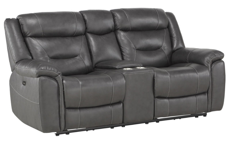Homelegance Furniture Danio Power Double Reclining Loveseat with Power Headrests in Dark Gray 9528DGY-2PWH