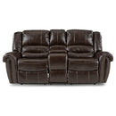 Homelegance Furniture Center Hill Double Glider Reclining Loveseat w/ Center Console in Dark Brown 9668BRW-2
