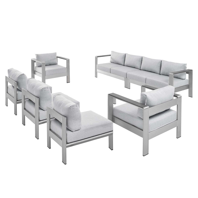 Shore Sunbrella� Fabric Outdoor Patio Aluminum 7 Piece Sectional Sofa Set image