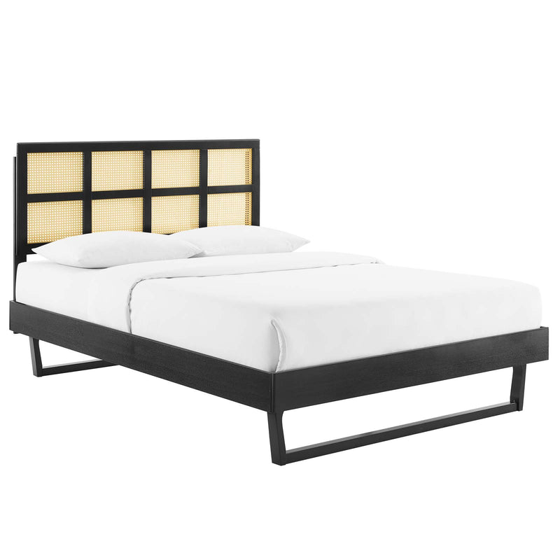 Sidney Cane and Wood Queen Platform Bed With Angular Legs image